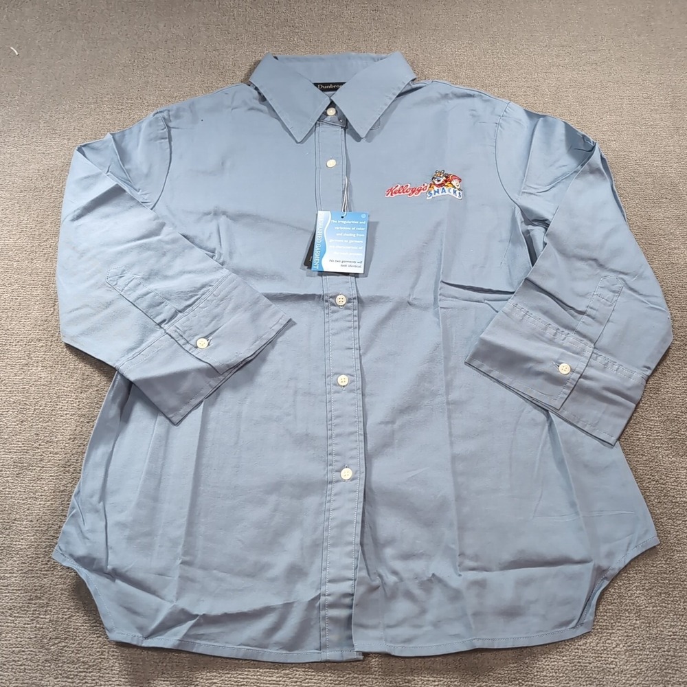 Dunbrooke Kellogg Cereal Dress Shirt Button Up Medium Tony Tiger 3/4 Sleeve Blue